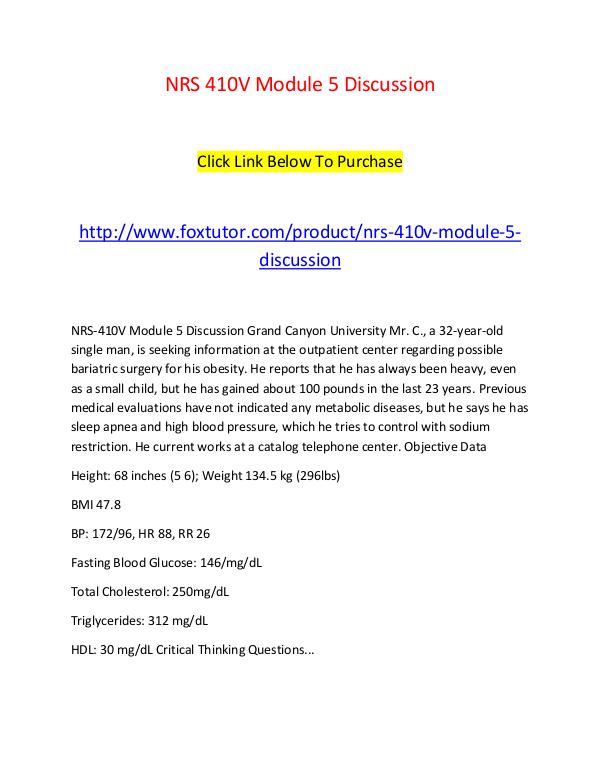 NRS 410V Module 5 Discussion NRS 410V Module 5 Discussion