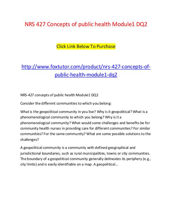 NRS 427 Concepts of public health Module1 DQ2 NRS 427 Concepts of public health Module1 DQ2