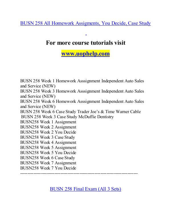 BUSN 258 help Making Decisions/uophelp.com BUSN 258 help Making Decisions/uophelp.com