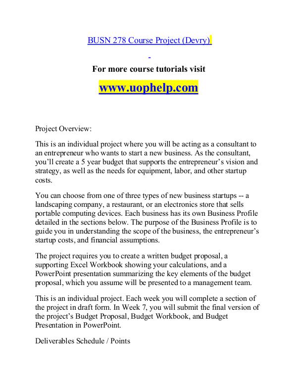 BUSN 278 help Making Decisions/uophelp.com BUSN 278 help Making Decisions/uophelp.com