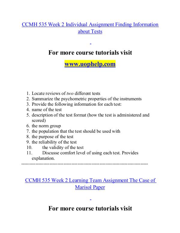 CCMH 535 help Making Decisions/uophelp.com CCMH 535 help Making Decisions/uophelp.com