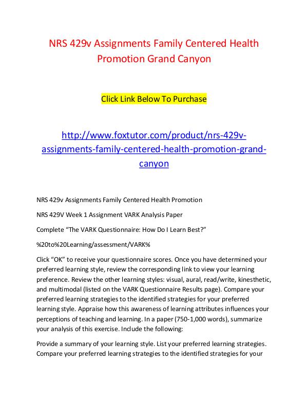 NRS 429v Assignments Family Centered Health Promotion Grand Canyon NRS 429v Assignments Family Centered Health Promot