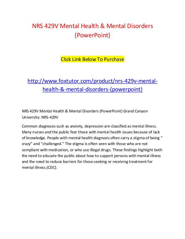 NRS 429V Mental Health & Mental Disorders (PowerPoint) NRS 429V Mental Health & Mental Disorders (PowerPo