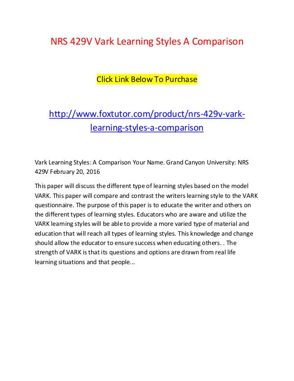 NRS 429V Vark Learning Styles A Comparison NRS 429V Vark Learning Styles A Comparison