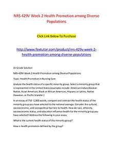 NRS 429V Week 2 Health Promotion among Diverse Populations