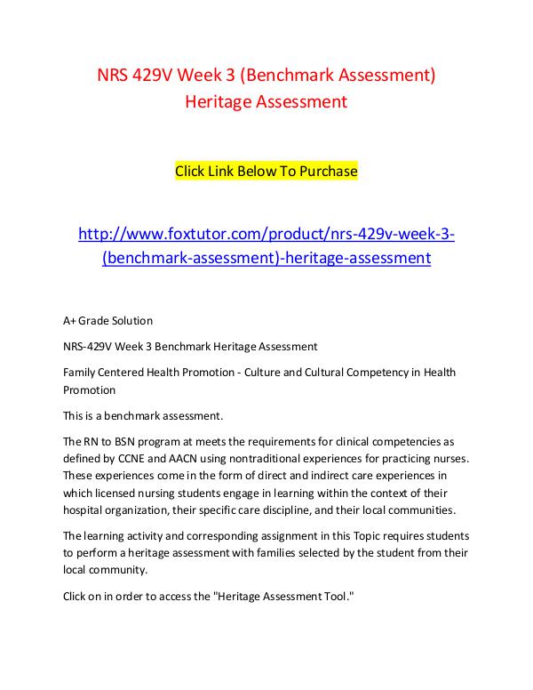 NRS 429V Week 3 (Benchmark Assessment) Heritage Assessment NRS 429V Week 3 (Benchmark Assessment) Heritage As