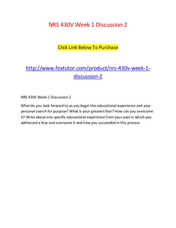 NRS 430V Week 1 Discussion 2 NRS 430V Week 1 Discussion 2