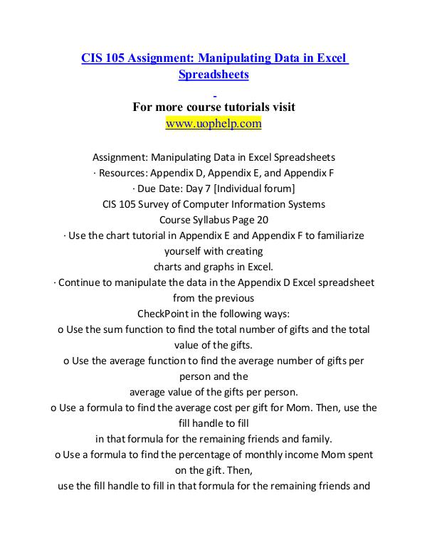 CIS 105 help Making Decisions/uophelp.com CIS 105 help Making Decisions/uophelp.com
