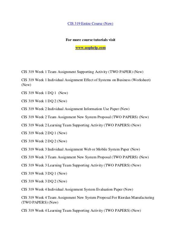 CIS 319 (New) help Making Decisions/uophelp.com CIS 319 (New) help Making Decisions/uophelp.com