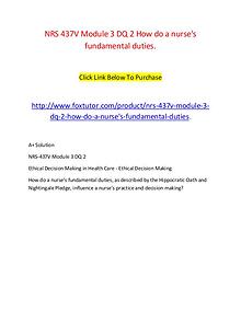 NRS 437V Module 3 DQ 2 How do a nurse's fundamental duties.