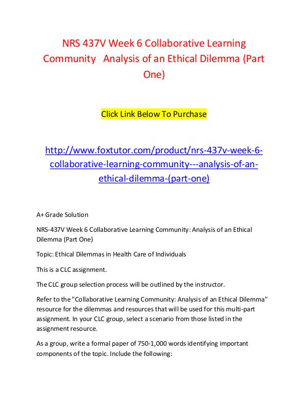 NRS 437V Week 6 Collaborative Learning Community   Analysis of an Eth NRS 437V Week 6 Collaborative Learning Community