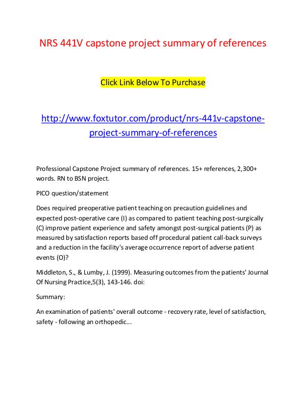 NRS 441V capstone project summary of references NRS 441V capstone project summary of references