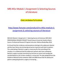 NRS 441v Module 1 Assignment 3; Selecting Sources of Literature