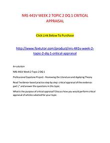 NRS 441V WEEK 2 TOPIC 2 DQ 1 CRITICAL APPRAISAL