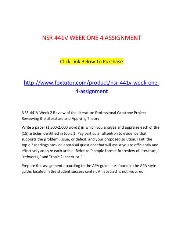 NSR 441V WEEK ONE 4 ASSIGNMENT NSR 441V WEEK ONE 4 ASSIGNMENT