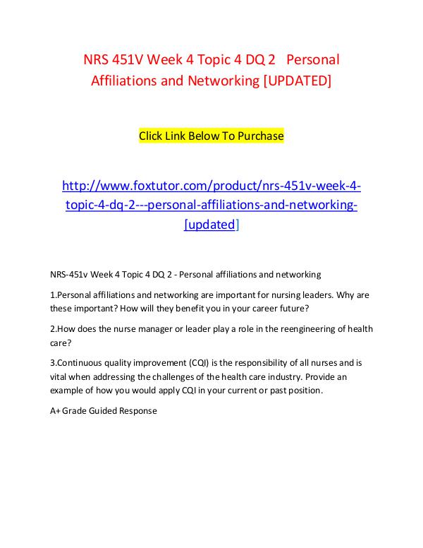 NRS 451V Week 4 Topic 4 DQ 2   Personal Affiliations and Networking [ NRS 451V Week 4 Topic 4 DQ 2   Personal Affiliatio