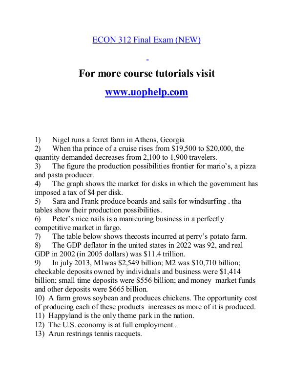 ECON 312 help A Clearer path to student success/uophelp.com ECON 312 help A Clearer path to student success/uo