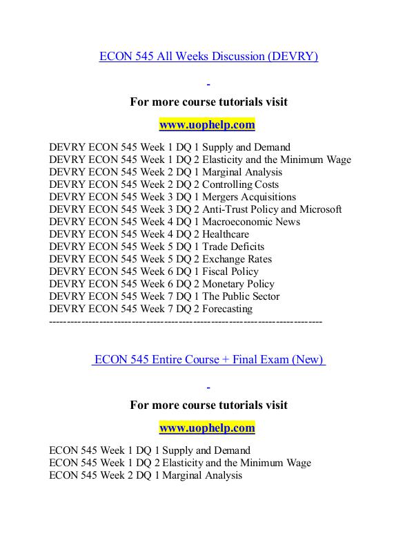 ECON 545(DEVRY) help A Clearer path to student success/uophelp.com ECON 545(DEVRY) help A Clearer path to student suc