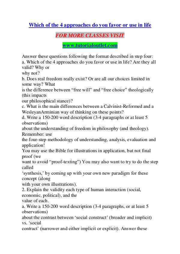 WHICH OF THE 4 APPROACHES DO YOU FAVOR OR USE IN LIFE / TUTORIALOUTLE WHICH OF THE 4 APPROACHES DO YOU FAVOR OR USE IN L