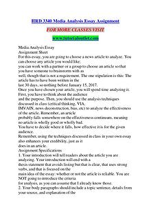 HRD 3340 MEDIA ANALYSIS ESSAY ASSIGNMENT / TUTORIALOUTLET DOT COM