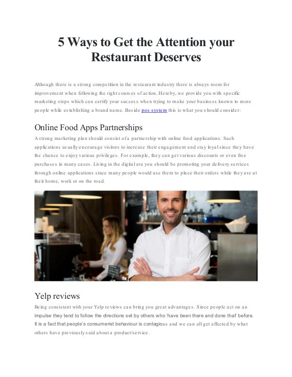 5 Smart Steps to Improve your Restaurant Business 5 Ways to Get the Attention your Restaurant Deserv