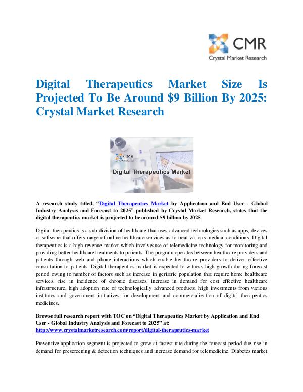 Market Research Reports- Consulting Analysis Crystal Market Research Digital Therapeutics Market by Application and End