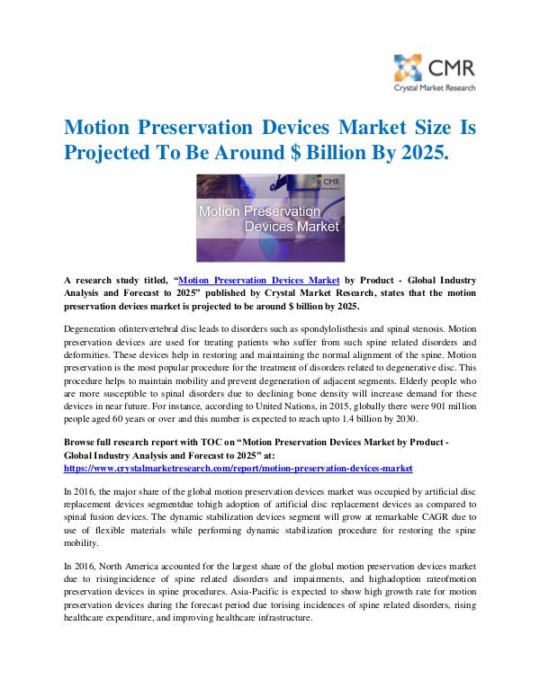 Market Research Reports- Consulting Analysis Crystal Market Research Motion Preservation Devices Market by Product - Gl