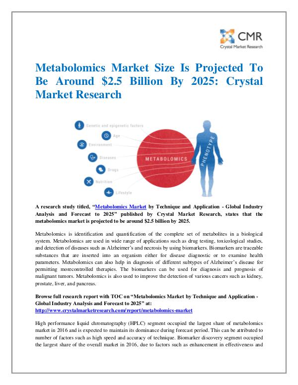 Market Research Reports- Consulting Analysis Crystal Market Research Metabolomics Market by Technique and Application -