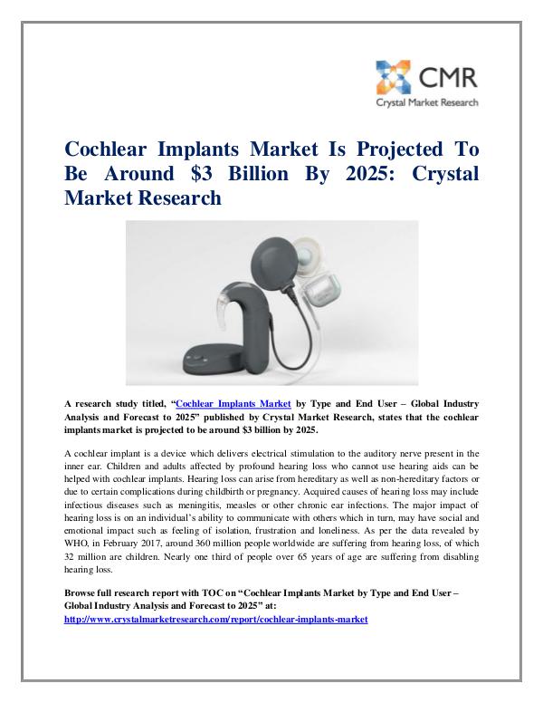 Market Research Reports- Consulting Analysis Crystal Market Research Cochlear Implants Market