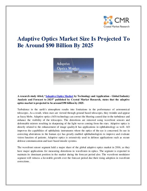 Market Research Reports- Consulting Analysis Crystal Market Research Adaptive Optics Market