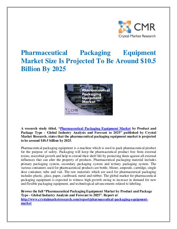 Market Research Reports- Consulting Analysis Crystal Market Research Pharmaceutical Packaging Equipment Market