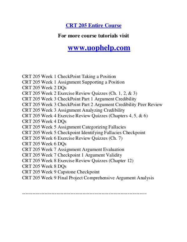 CRT 205  Help Making Decisions/uophelp.com CRT 205  Help Making Decisions/uophelp.com