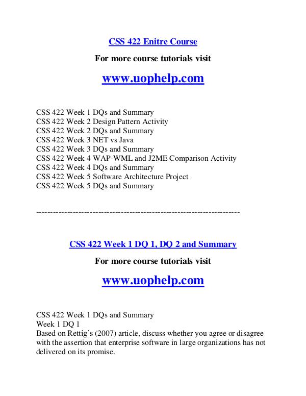 CSS 422  Help Making Decisions/uophelp.com CSS 422  Help Making Decisions/uophelp.com