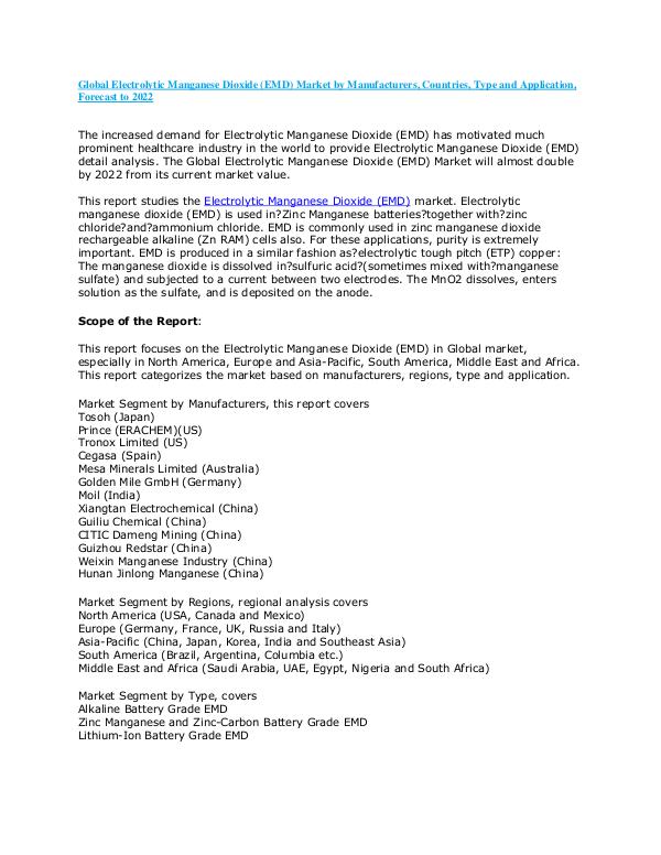 Global Electrolytic Manganese Dioxide (EMD) Market
