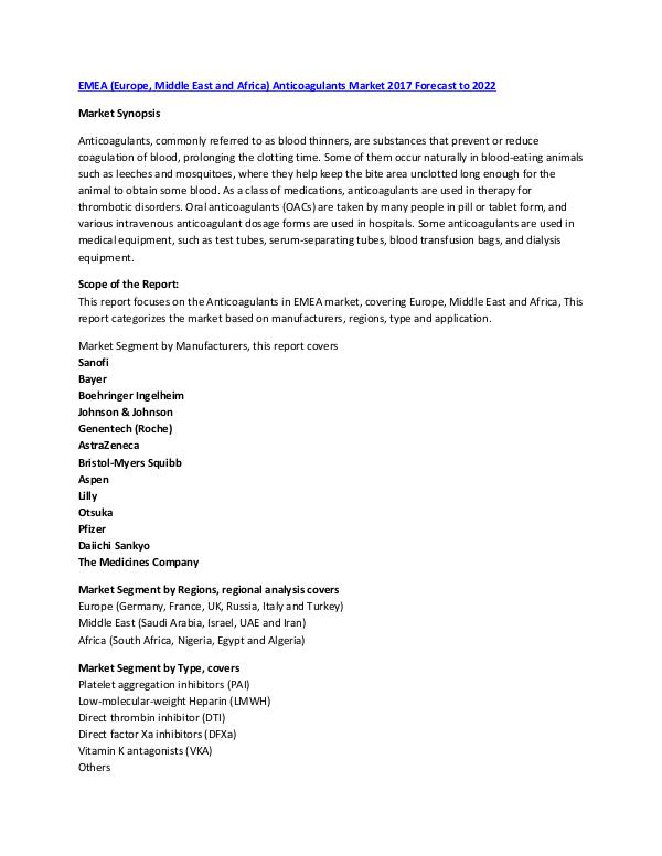 Anticoagulants Market