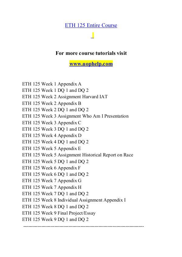 ETH 125 help A Clearer path to student success/uophelp.com ETH 125 help A Clearer path to student success/uop