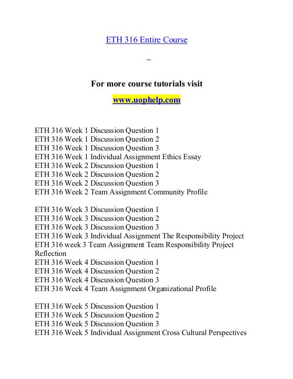 ETH 316 help A Clearer path to student success/uophelp.com ETH 316 help A Clearer path to student success/uop