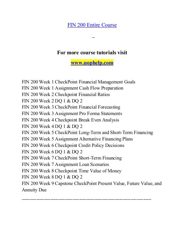 FIN 200 help A Clearer path to student success/uophelp.com FIN 200 help A Clearer path to student success/uop