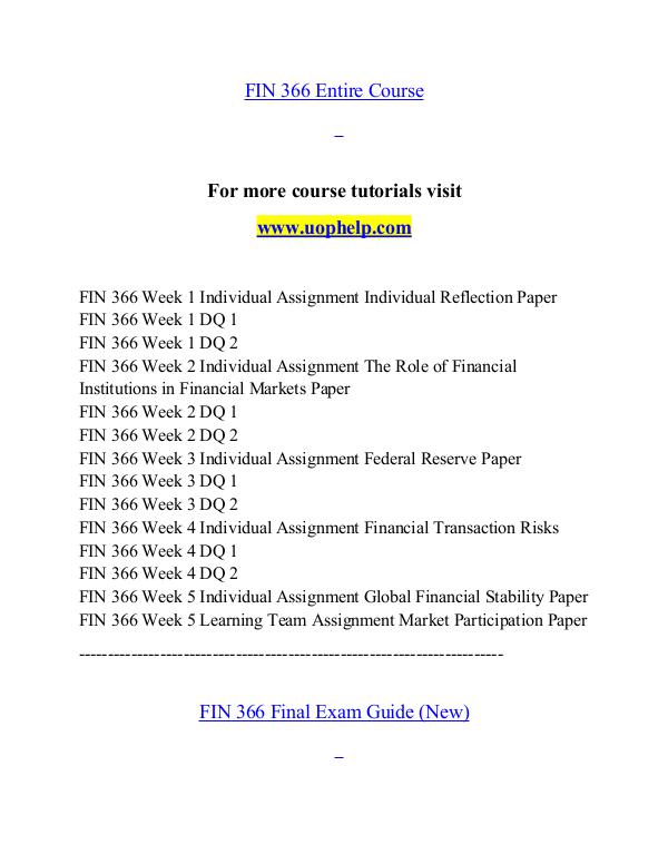 FIN 366 help A Clearer path to student success/uophelp.com FIN 366 help A Clearer path to student success/uop