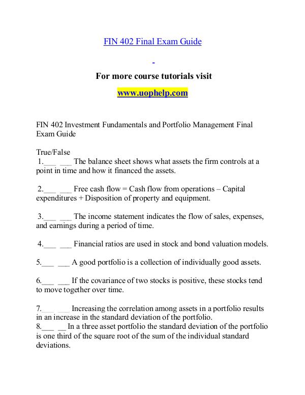 FIN 402 help A Clearer path to student success/uophelp.com FIN 402 help A Clearer path to student success/uop