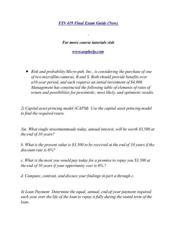 FIN 419 help A Clearer path to student success/uophelp.com FIN 419 help A Clearer path to student success/uop