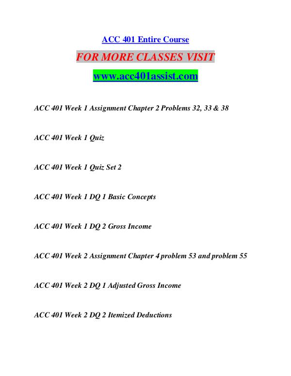 ACC 401 ASSIST Start With a Dream /acc401assist.com ACC 401 ASSIST Start With a Dream /acc401assist.co