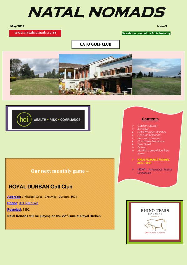 NATAL NOMADS Newsletter Natal Nomads Newsletter Cato Golf Club May 2023