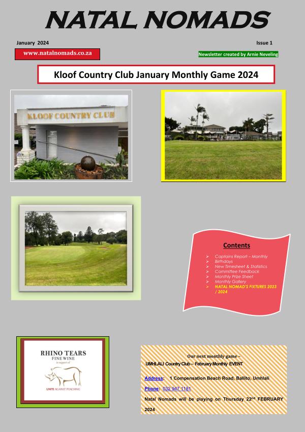 NATAL NOMADS NEWSLETTER Natal Nomads Newsletter  - Kloof Country Club  January Monthly Game  2024