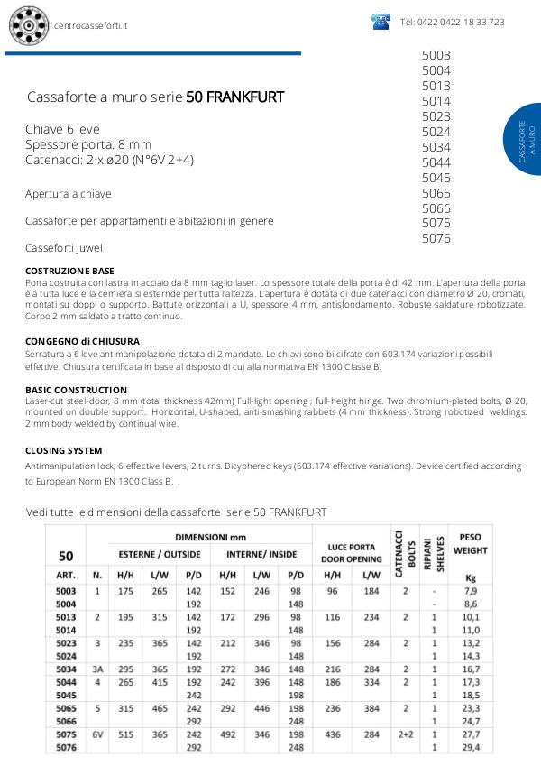 Cassaforte a muro 50 FRANKFURT Cassaforte a muro 50 FRANKFURT