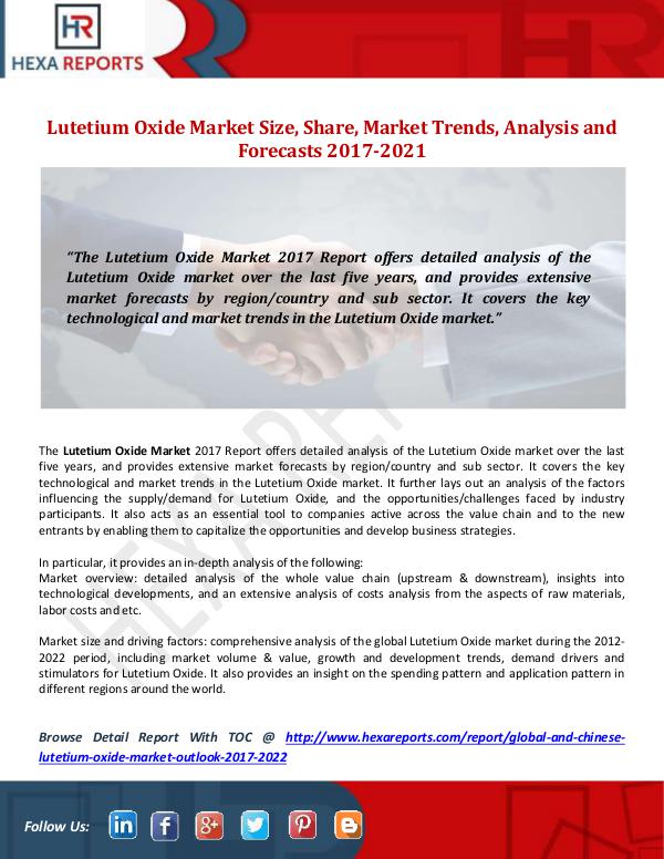 Hexa Reports Lutetium Oxide Market