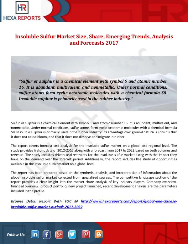 Hexa Reports Insoluble Sulfur Market