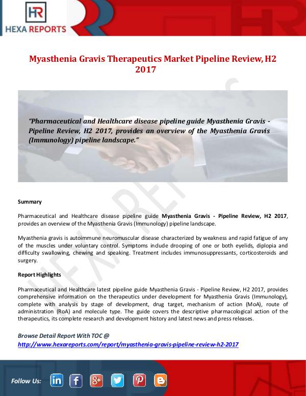 Hexa Reports Myasthenia Gravis Market Pipeline Review, H2 2017