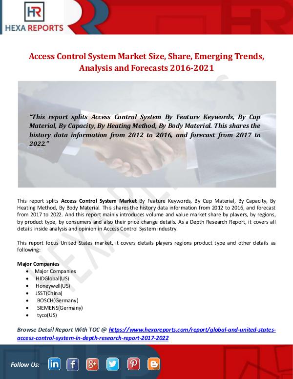 Hexa Reports Access Control System Market Size, Share, Emerging