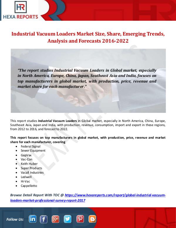 Hexa Reports Industrial Vacuum Loaders Market